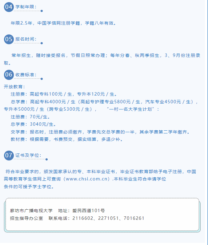 廊坊開放大學（大廠分校）2022年春季招生簡章