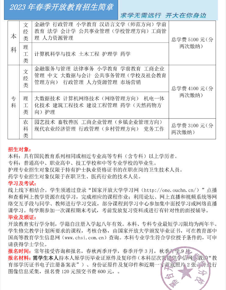 臨城開放大學2023年春季學期招生簡章