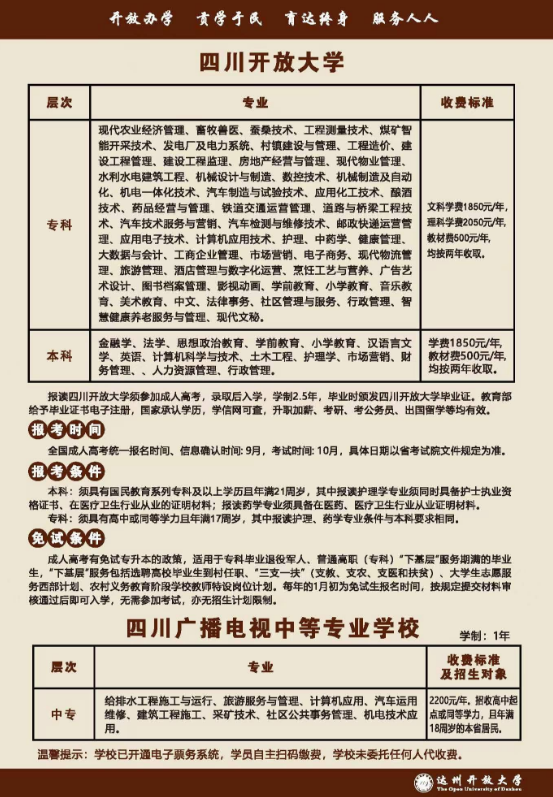 達州開放大學（渠縣分校）2023春季招生簡章