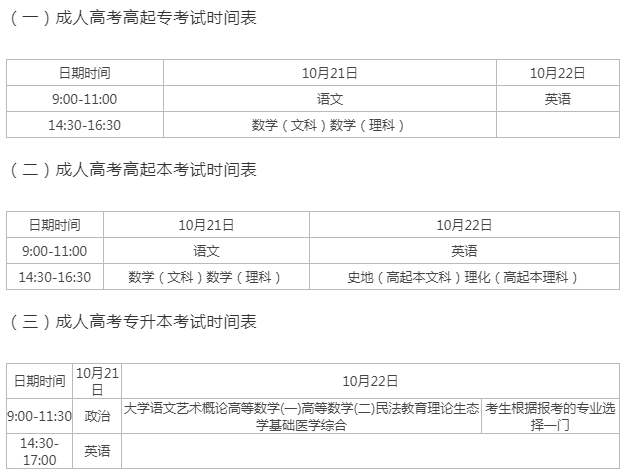 欽州市成人高考時間？