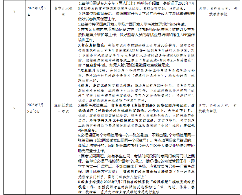 廣西開放大學關于2025年春季學期開放教育期末考試工作安排的通知