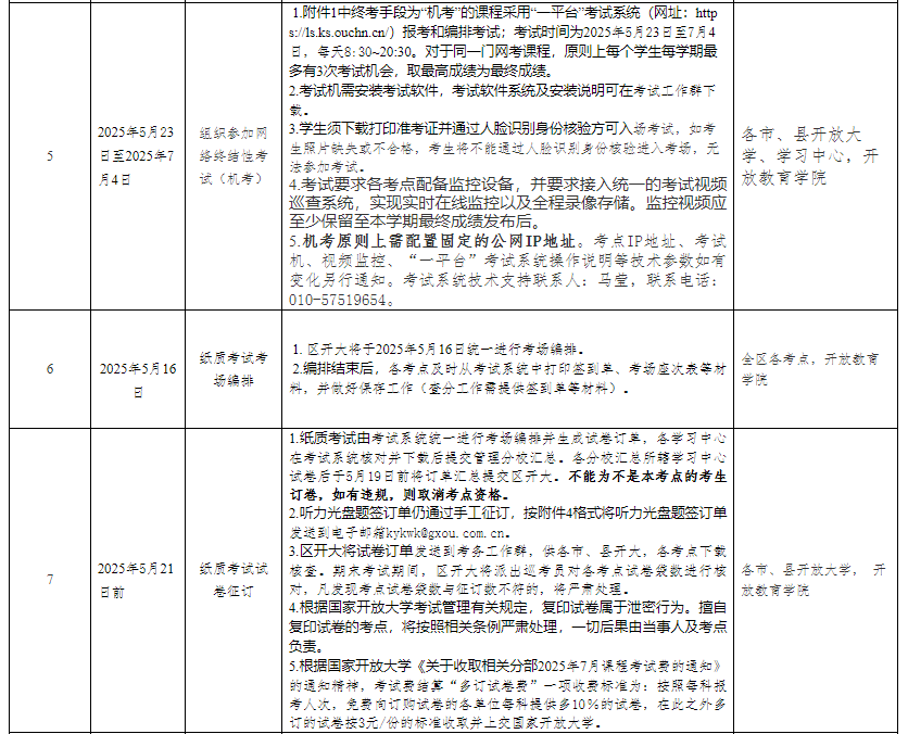 廣西開放大學關于2025年春季學期開放教育期末考試工作安排的通知
