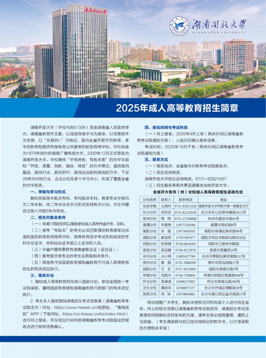 2025年湖南開放大學成人教育招生簡章