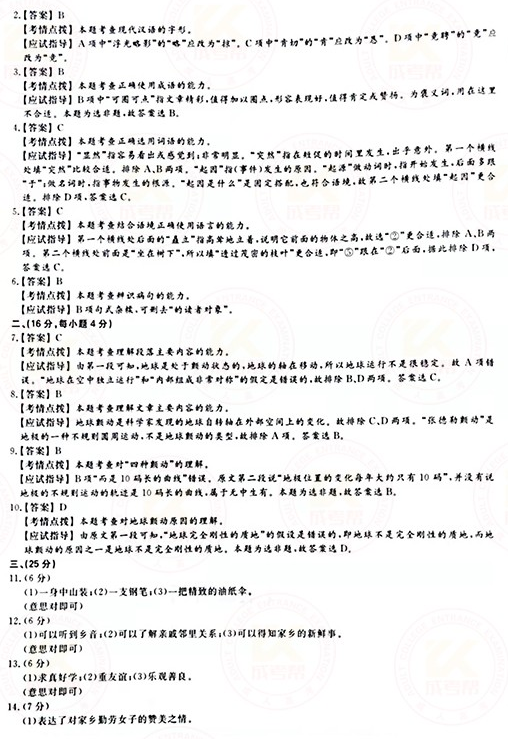 2021年成人高考高起點語文真題及答案！-7