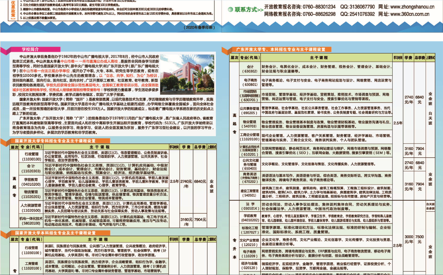 2020年中山開放大學招生簡章