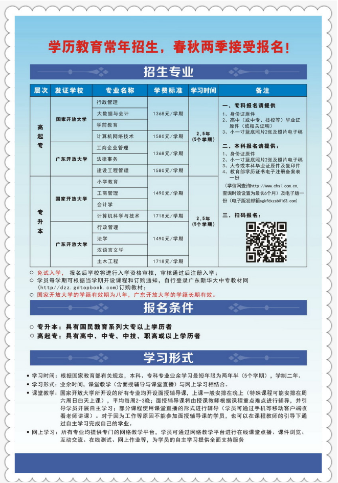 韶關開放大學（曲江分校）2023年春季招生簡章
