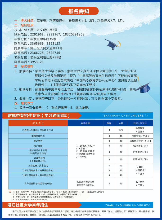 雷州開放大學2022年秋季中專、大專、本科招生簡章