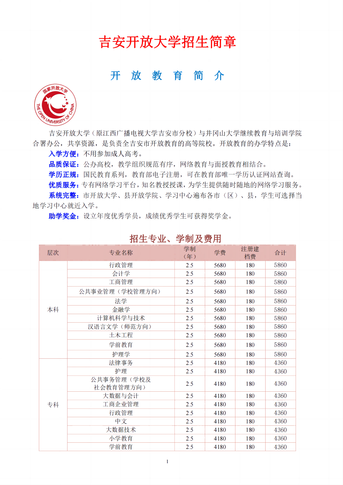 吉安泰和縣開放大學2023年春季開放教育招生簡章