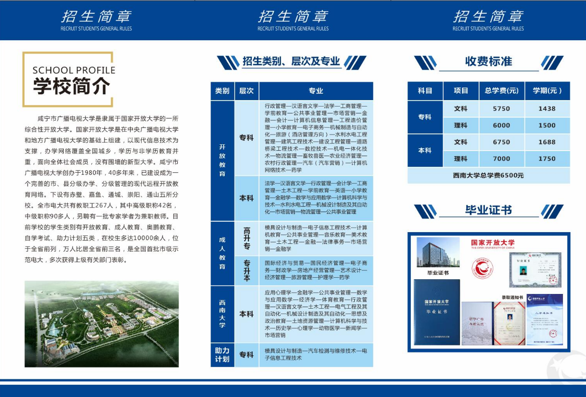 咸寧崇陽開放大學招生簡章