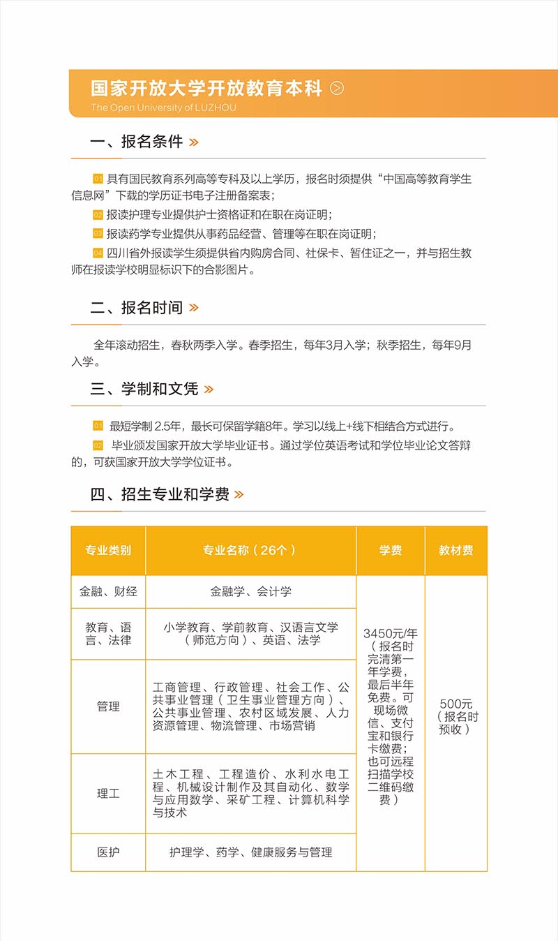 瀘州開放大學（納溪分校）2022年秋學期招生簡章