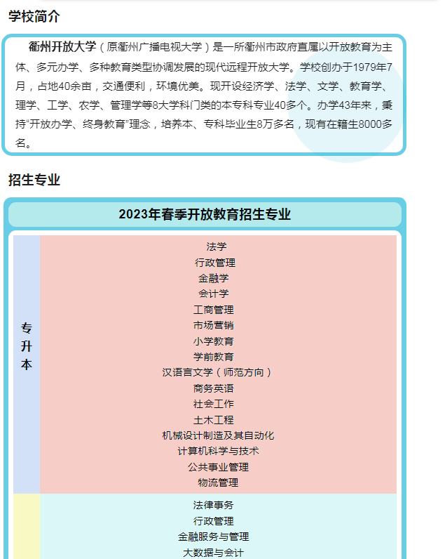 衢州江門開放大學2023年春季招生簡章