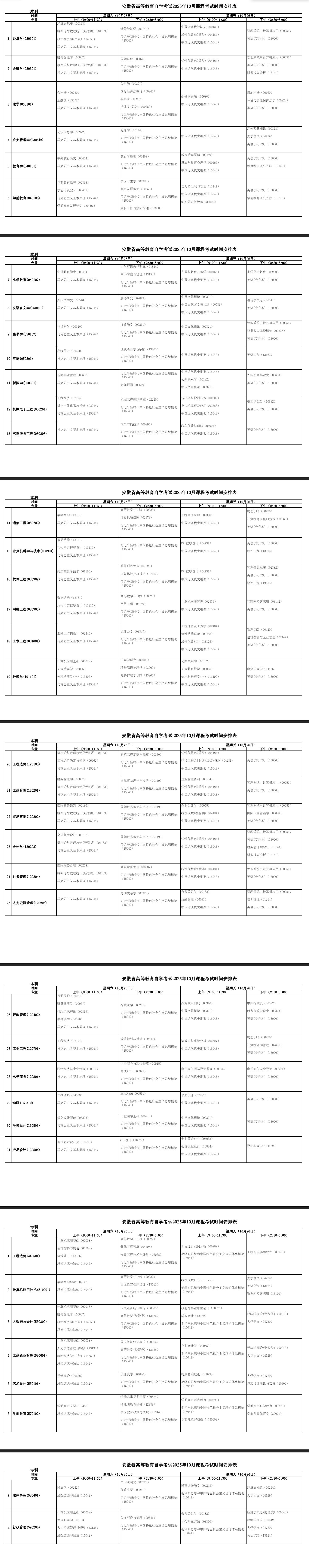 2025年10月安徽省池州市自考考試安排 2025年10月安徽省池州市自考考試安排