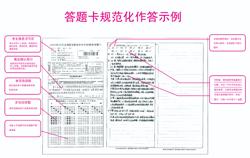 湖南省高等教育自學考試答題卡規范參考模板