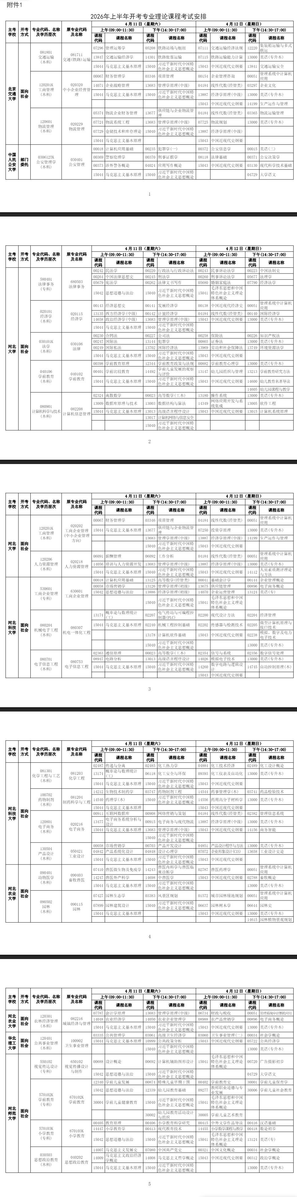 2026年4月河北省自考考試安排