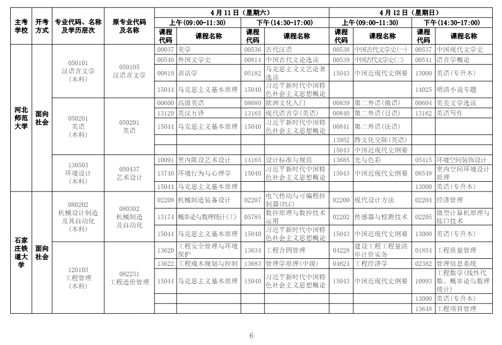 2026年4月河北省自考考試安排